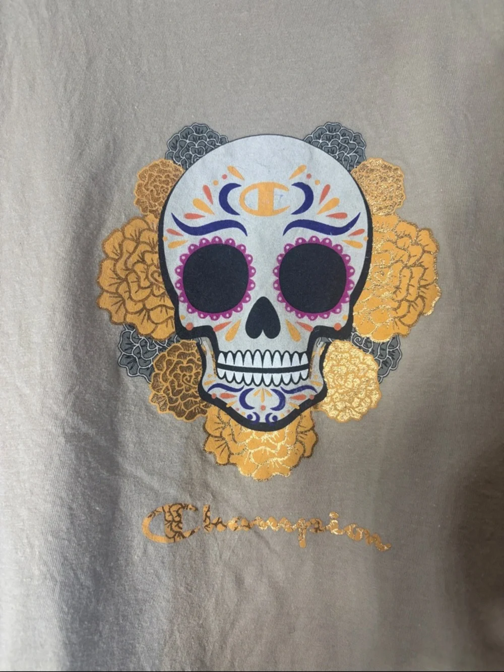 Champion Men’s Tan Skull Floral Short Sleeve Tee 0054 - Picture 2 of 5
